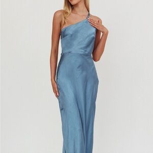 Selfie Leslie One-Shoulder Satin Dress in midnight blue